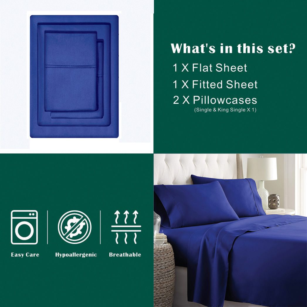 4 Piece Bed Sheet Set- Bedding Sheets & Pillowcases -Breathable Bedding - Wrinkle, Fade, Stain Resistant-Deep Pocket Flat Fitted Bed Sheet Set(Royal blue,Queen)