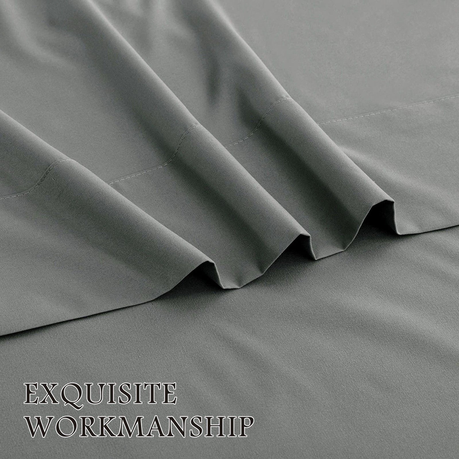 4 Piece Bed Sheet Set- Bedding Sheets & Pillowcases -Breathable Bedding - Wrinkle, Fade, Stain Resistant-Deep Pocket Flat Fitted Bed Sheet Set(Grey,Queen)