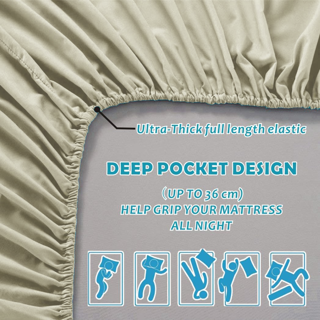 Hotel Quality Fitted Sheet - 1 Piece Fitted Sheet  -Breathable Bedding - Wrinkle, Fade, Stain Resistant- 16inch/40cm Deep Pocket Fitted Bed Sheet-Wrinkle and Fade Resistant,(Cream White,Queen)