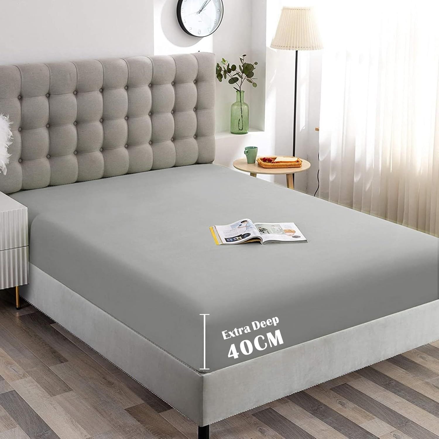 Hotel Quality Fitted Sheet - 1 Piece Fitted Sheet  -Breathable Bedding - Wrinkle, Fade, Stain Resistant- 16inch/40cm Deep Pocket Fitted Bed Sheet-Wrinkle and Fade Resistant,(Silver-gray,Queen)