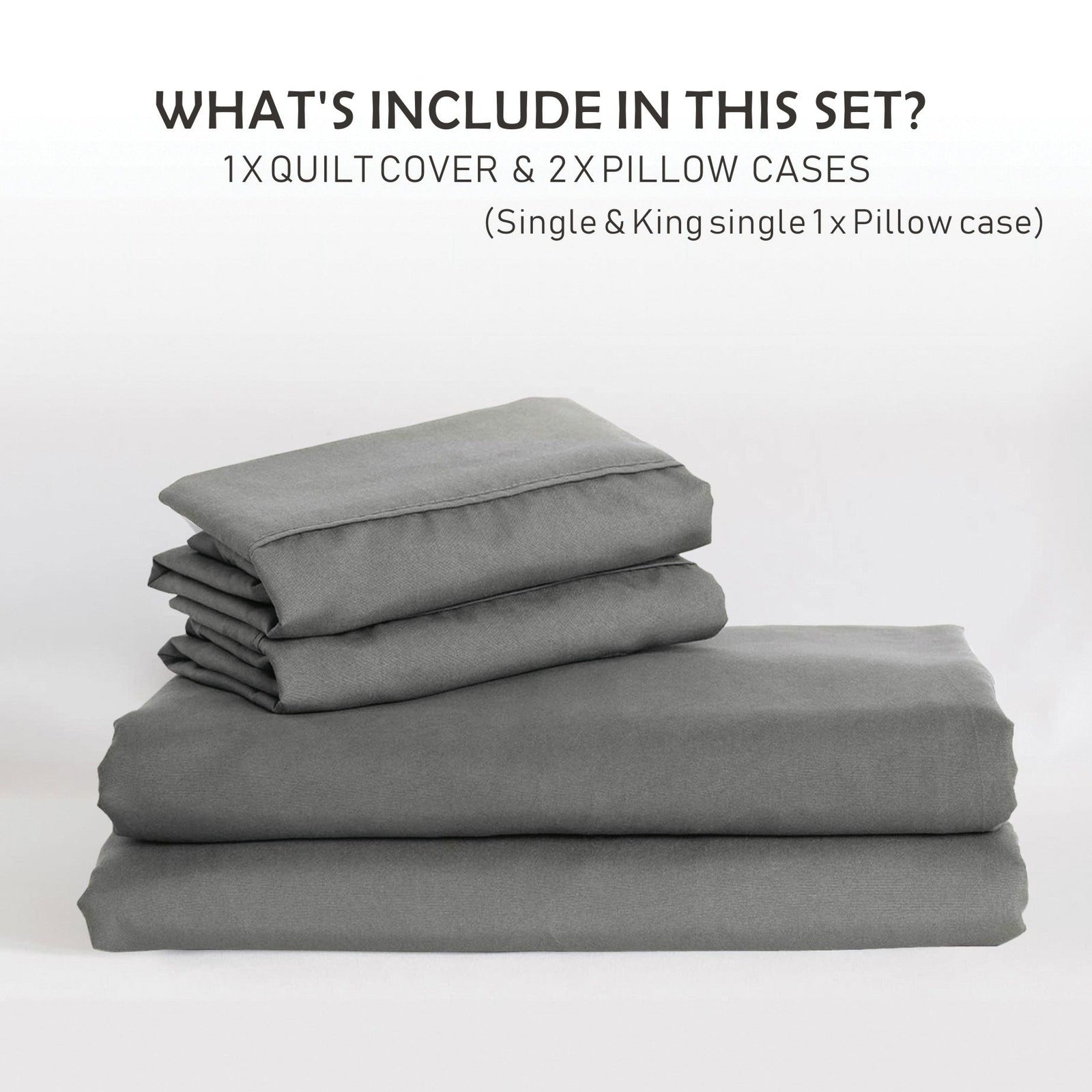 2 Piece Hotel Soft Microfiber Quilt Cover Set-2000TC Duvet/Donna Cover Set & Pillowcases -1 Quilt Cover Zipper Closure & 1 x Pillowcases-Breathable Bedding - Wrinkle, Fade, Stain Resistant(Grey,Single)