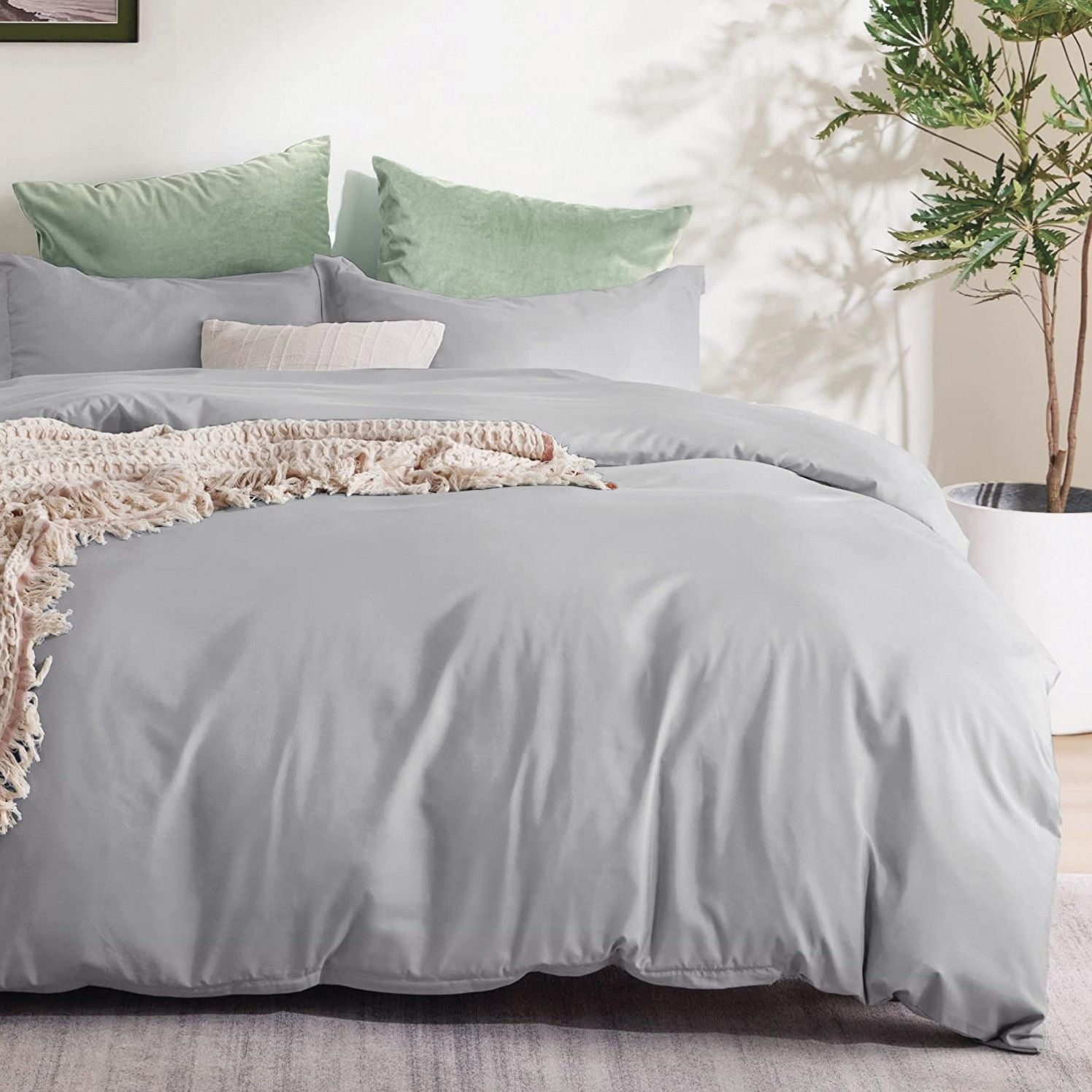 2 Piece Hotel Soft Microfiber Quilt Cover Set-2000TC Duvet/Donna Cover Set & Pillowcases -1 Quilt Cover Zipper Closure & 1 x Pillowcases-Breathable Bedding - Wrinkle, Fade, Stain Resistant(Silver-gray,Single)