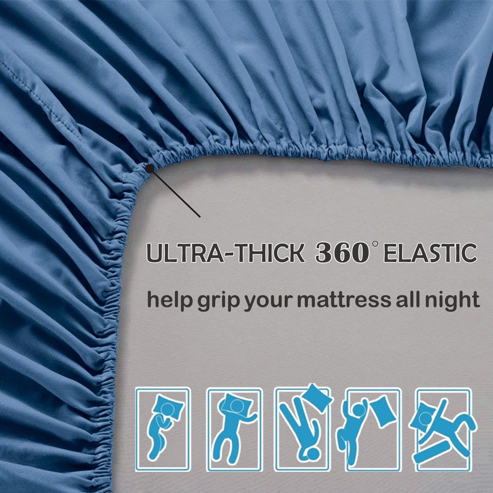 2 Piece Fitted Sheet Set- Fitted Sheet & Pillowcases -Breathable Bedding - Wrinkle, Fade, Stain Resistant- 40cm Deep Pocket Fitted Bed Sheet Set(Navy,Single)
