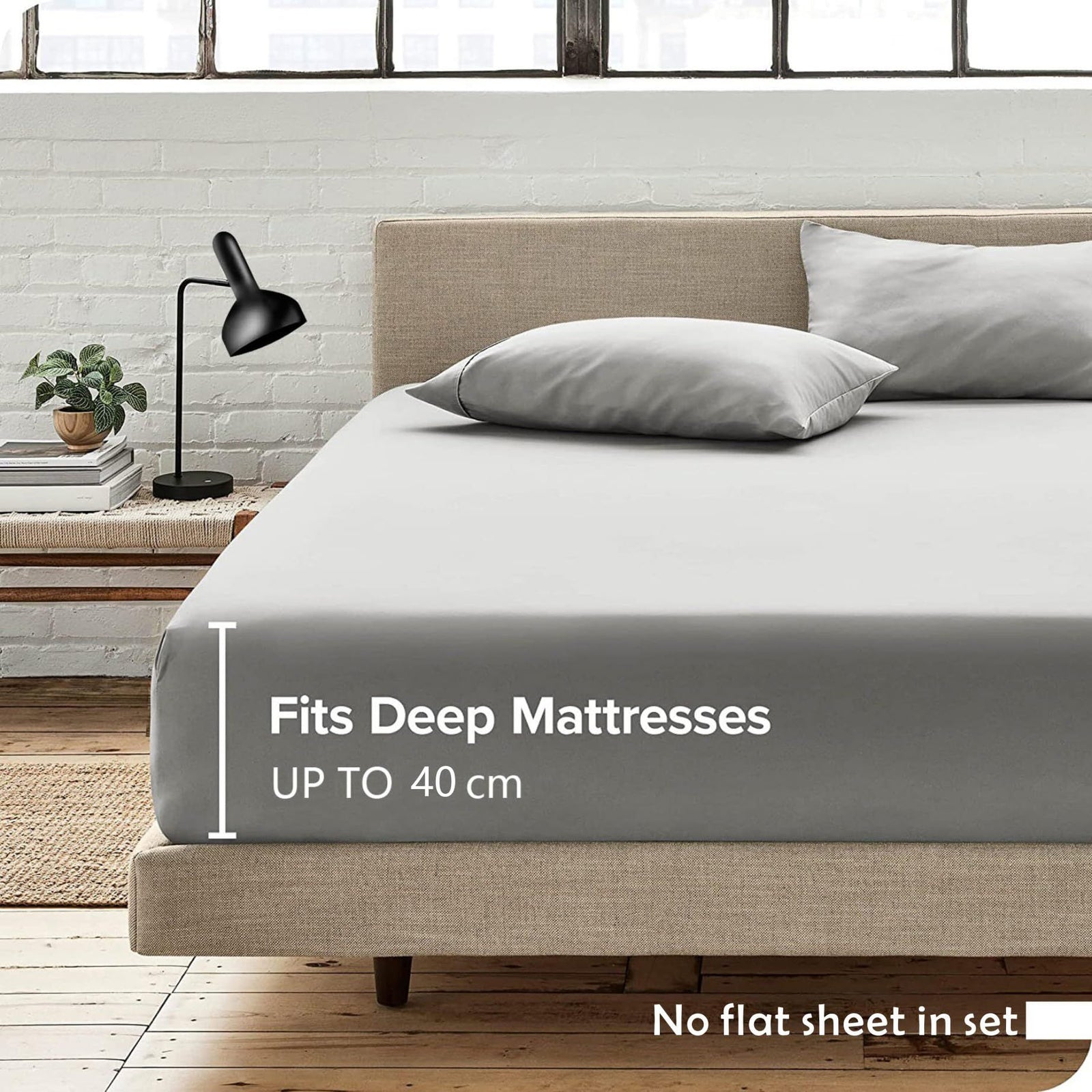 2 Piece Fitted Sheet Set- Fitted Sheet & Pillowcases -Breathable Bedding - Wrinkle, Fade, Stain Resistant- 40cm Deep Pocket Fitted Bed Sheet Set(Silver-gray,Single)