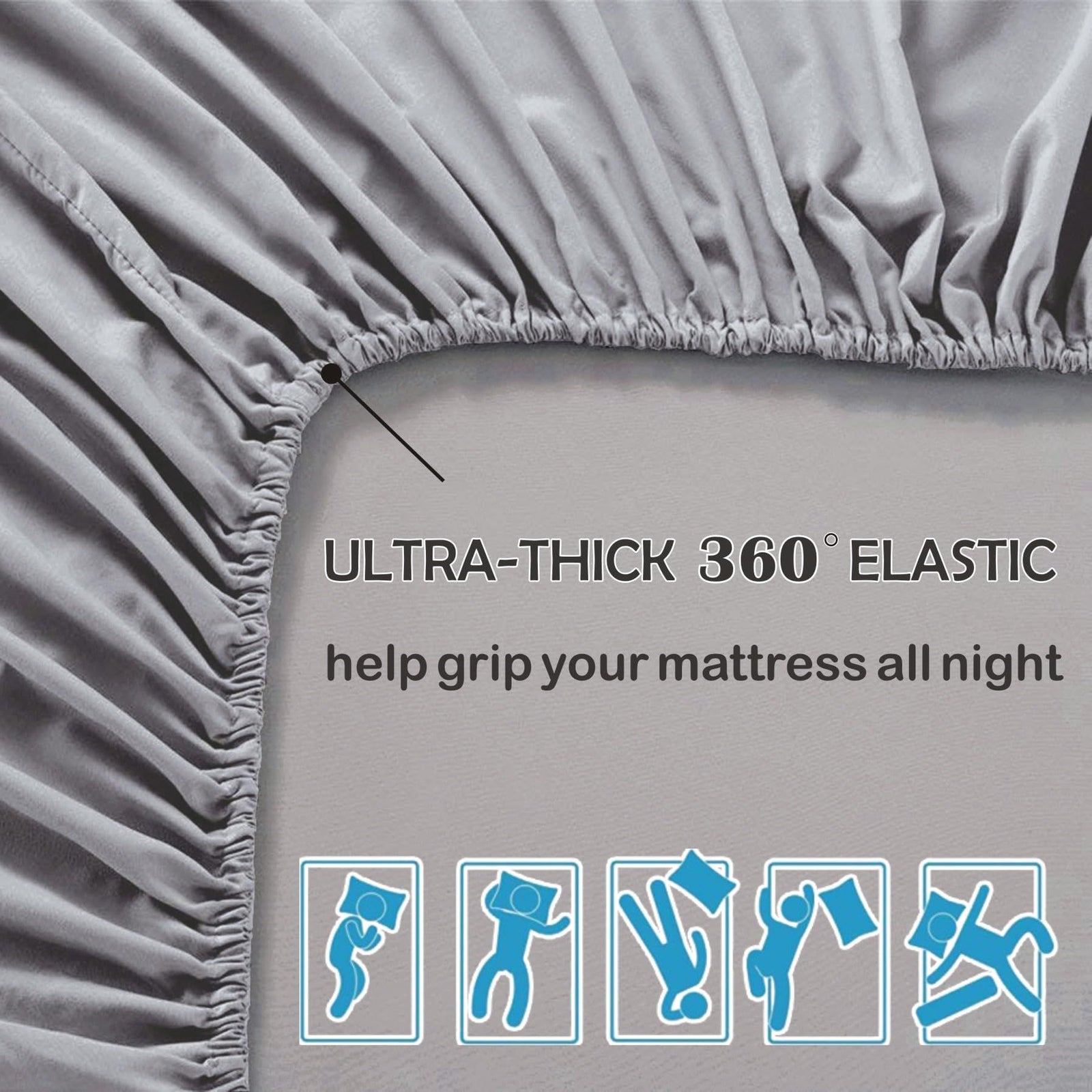 2 Piece Fitted Sheet Set- Fitted Sheet & Pillowcases -Breathable Bedding - Wrinkle, Fade, Stain Resistant- 40cm Deep Pocket Fitted Bed Sheet Set(Silver-gray,Single)