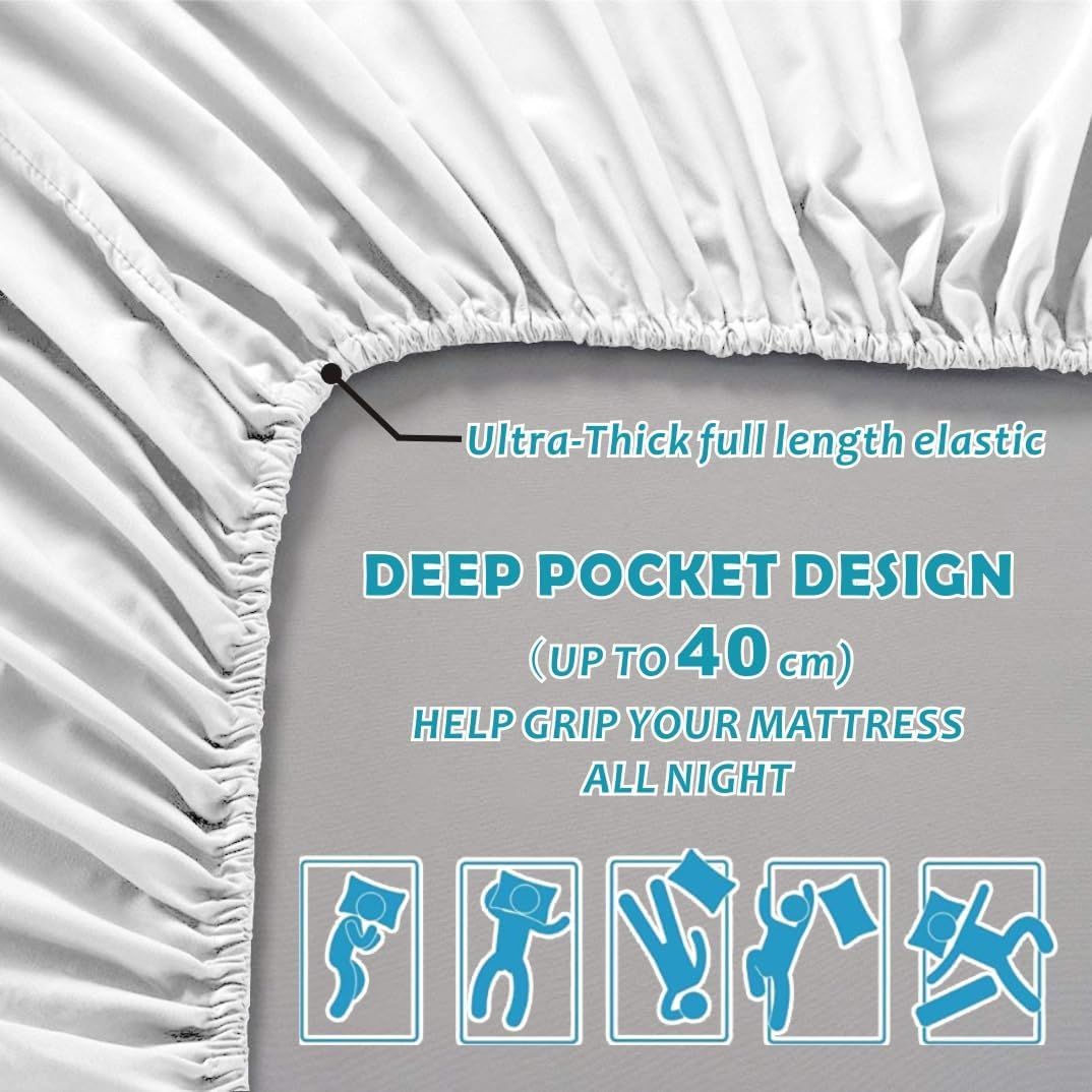 Hotel Quality Fitted Sheet - 1 Piece Fitted Sheet  -Breathable Bedding - Wrinkle, Fade, Stain Resistant- 16inch/40cm Deep Pocket Fitted Bed Sheet-Wrinkle and Fade Resistant,(White,Single)