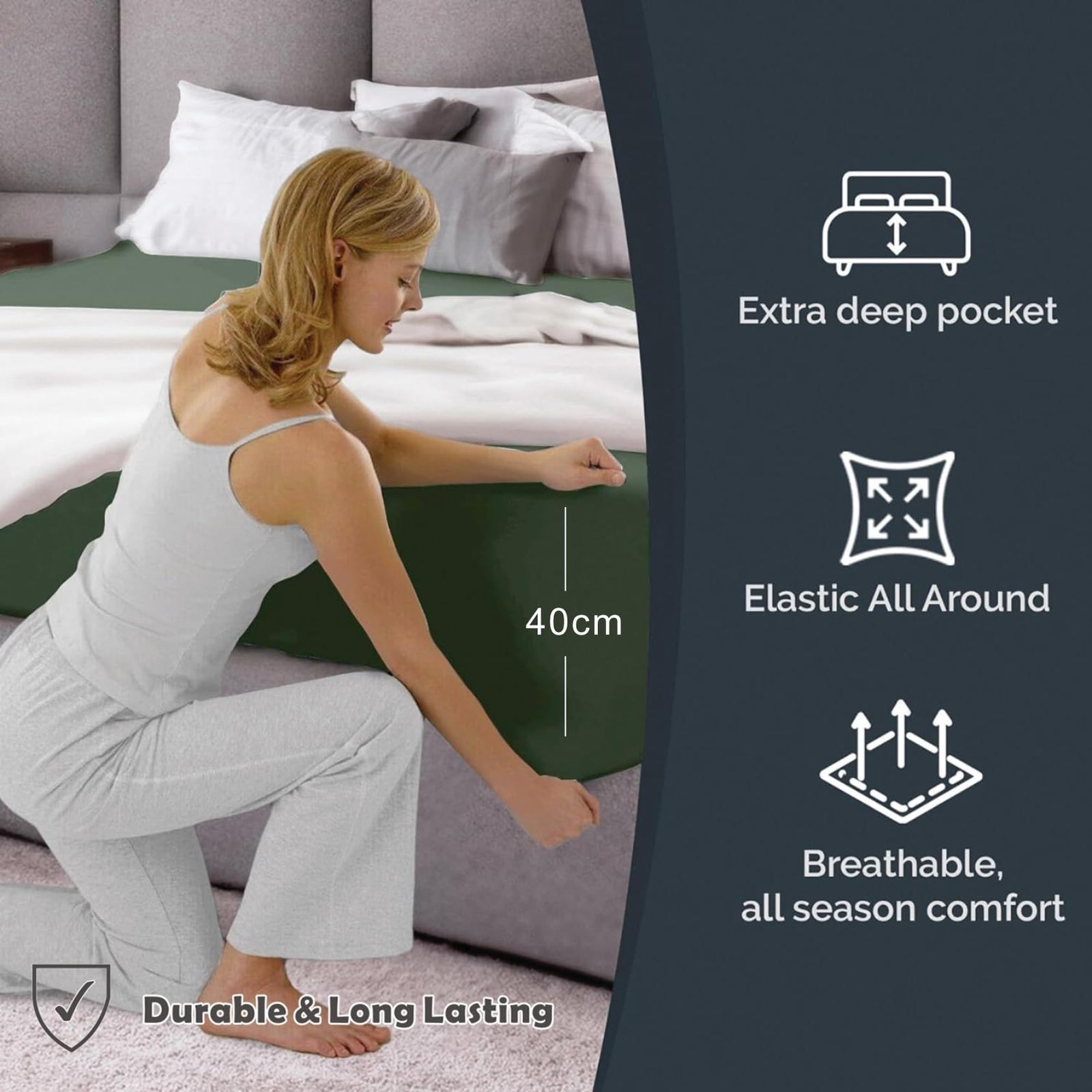 Hotel Quality Fitted Sheet - 1 Piece Fitted Sheet  -Breathable Bedding - Wrinkle, Fade, Stain Resistant- 16inch/40cm Deep Pocket Fitted Bed Sheet-Wrinkle and Fade Resistant,(Olive green,Single)