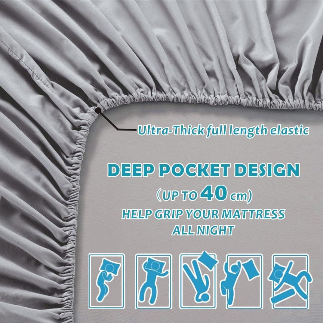 Hotel Quality Fitted Sheet - 1 Piece Fitted Sheet  -Breathable Bedding - Wrinkle, Fade, Stain Resistant- 16inch/40cm Deep Pocket Fitted Bed Sheet-Wrinkle and Fade Resistant,(Silver-gray,Single)