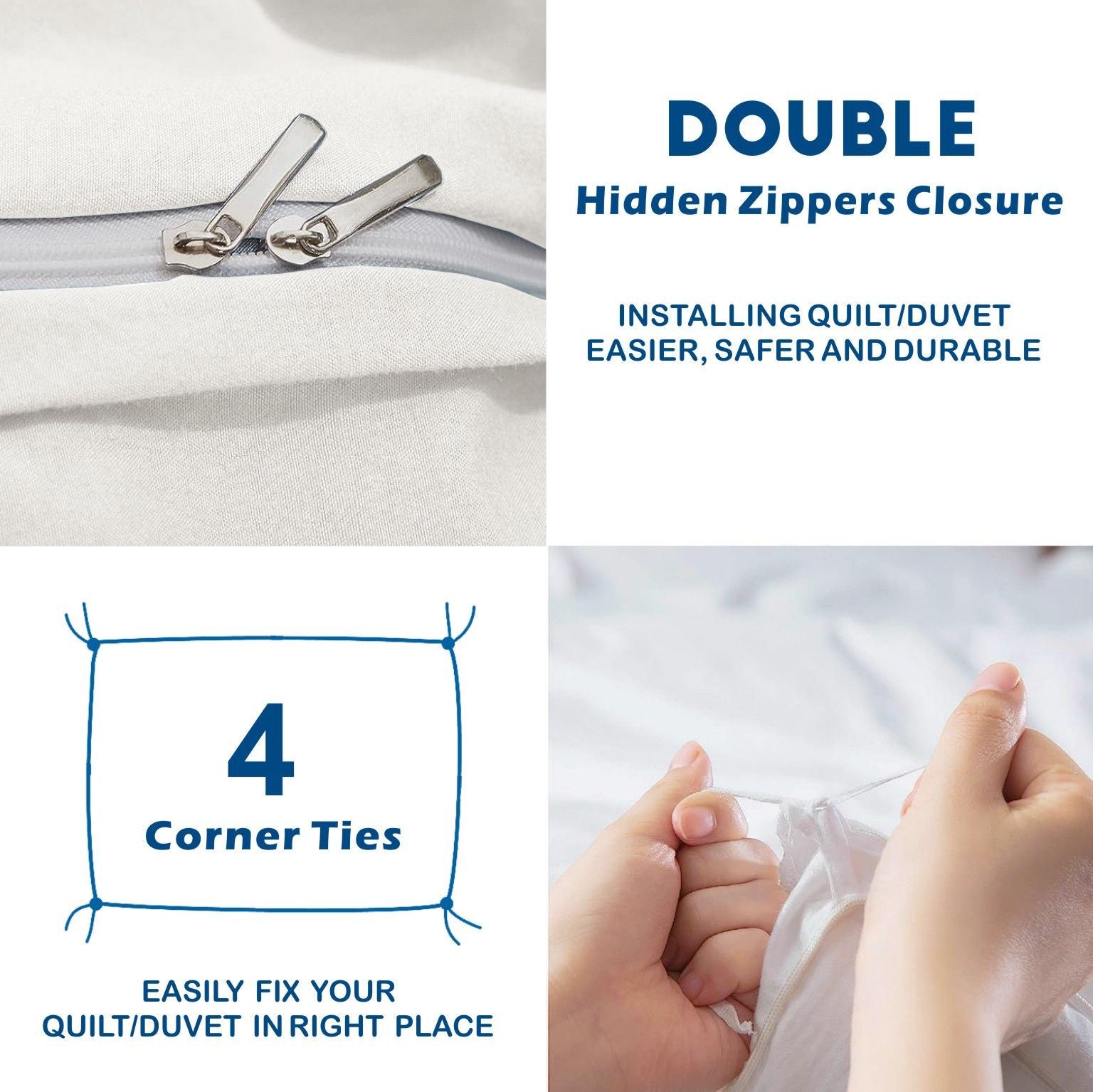 3 Piece Hotel Soft Microfiber Quilt Cover Set-2000TC Duvet/Donna Cover Set & Pillowcases -1 Quilt Cover Zipper Closure & 1 x Pillowcases-Breathable Bedding - Wrinkle, Fade, Stain Resistant(Raw white,Super King)