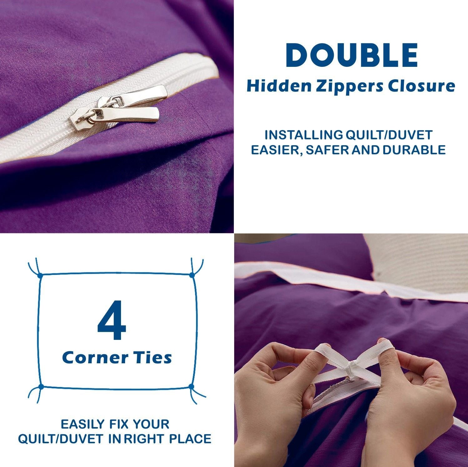 3 Piece Hotel Soft Microfiber Quilt Cover Set-2000TC Duvet/Donna Cover Set & Pillowcases -1 Quilt Cover Zipper Closure & 1 x Pillowcases-Breathable Bedding - Wrinkle, Fade, Stain Resistant(Purple,Super King)