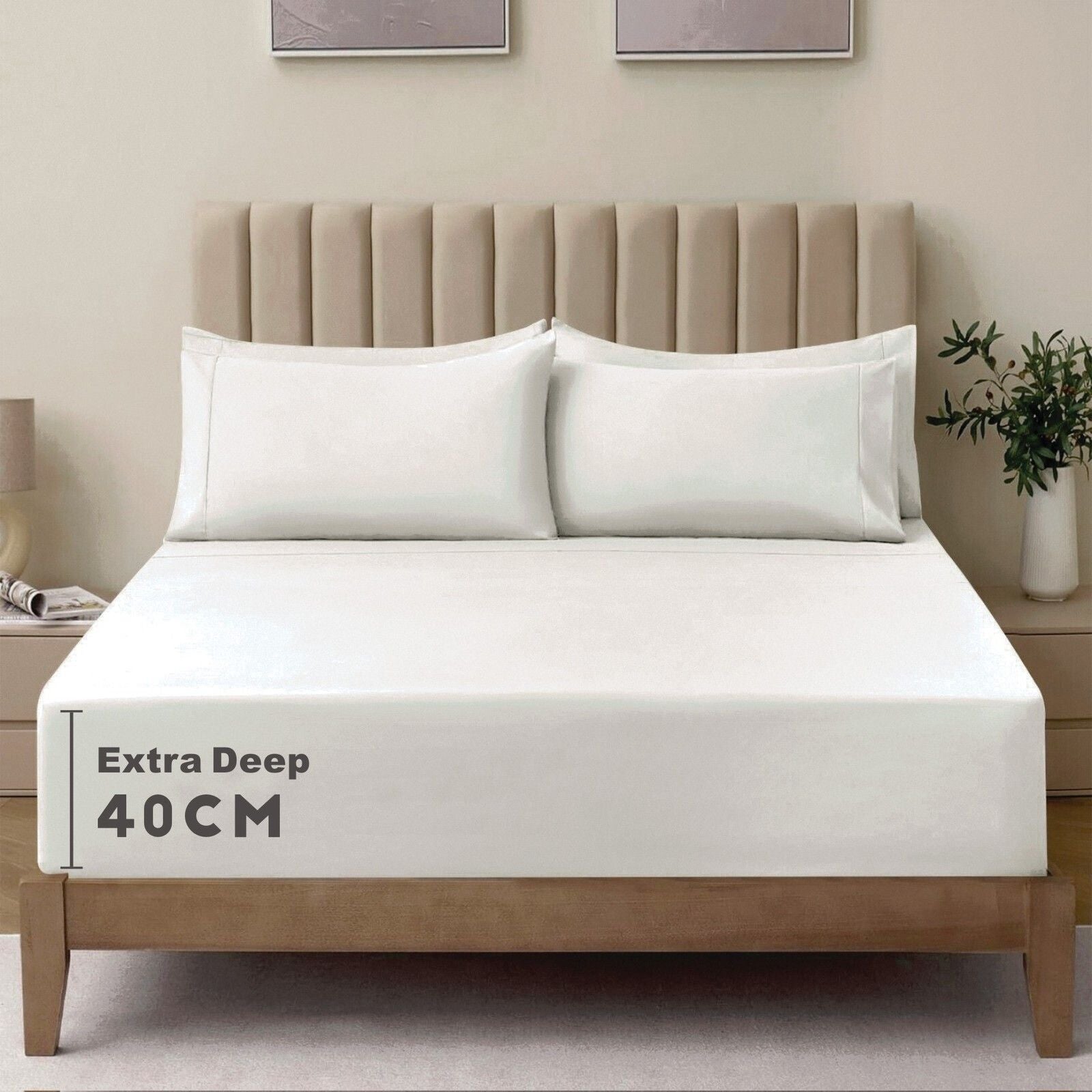 3 Piece Fitted Sheet Set- Fitted Sheet & Pillowcases -Breathable Bedding - Wrinkle, Fade, Stain Resistant- 40cm Deep Pocket Fitted Bed Sheet Set(Raw white,Super King)
