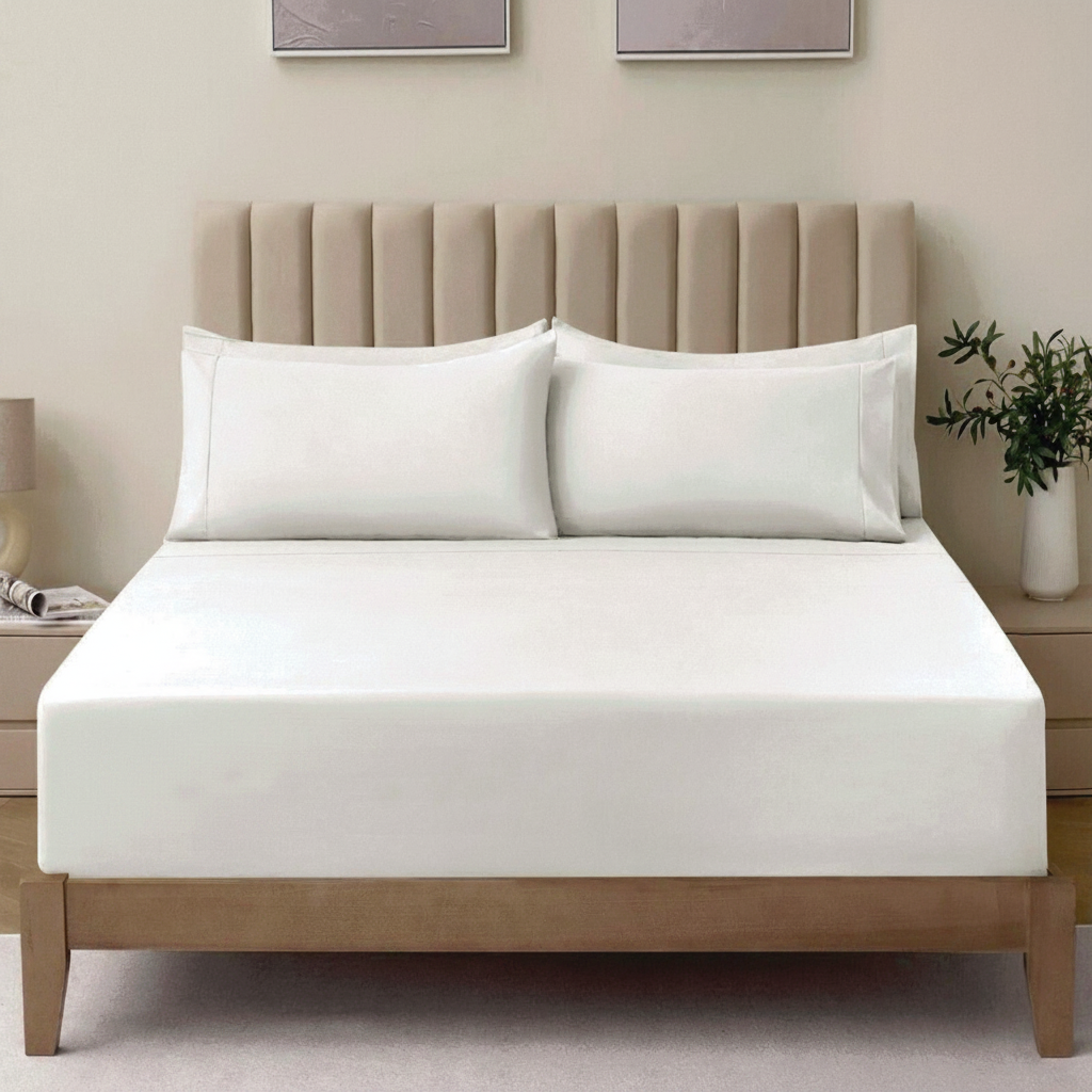 Super King Fitted Sheet Set 3 Piece 40cm Deep Pocket Raw White 2000TC