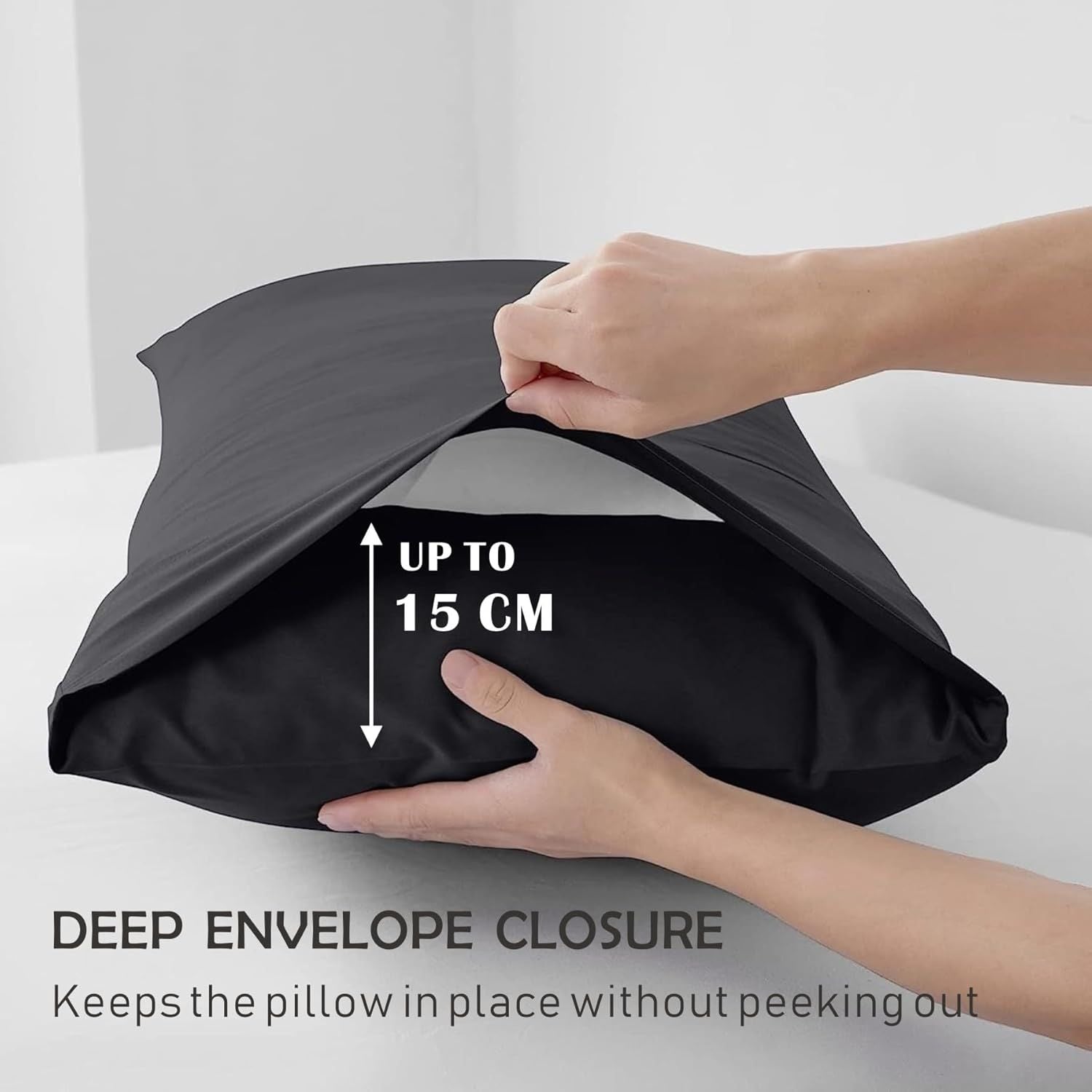 3 Piece Fitted Sheet Set- Fitted Sheet & Pillowcases -Breathable Bedding - Wrinkle, Fade, Stain Resistant- 40cm Deep Pocket Fitted Bed Sheet Set(Black,Super King)