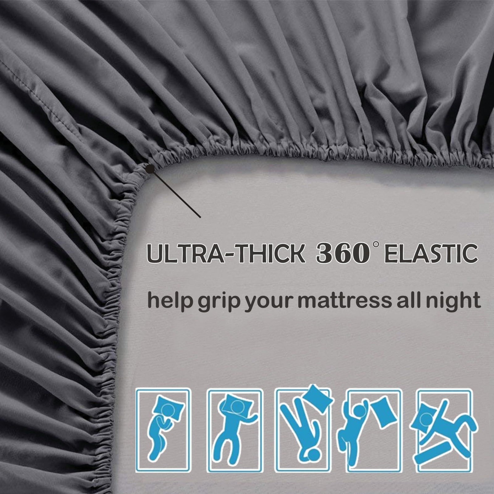 3 Piece Fitted Sheet Set- Fitted Sheet & Pillowcases -Breathable Bedding - Wrinkle, Fade, Stain Resistant- 40cm Deep Pocket Fitted Bed Sheet Set(Dark gray,Super King)