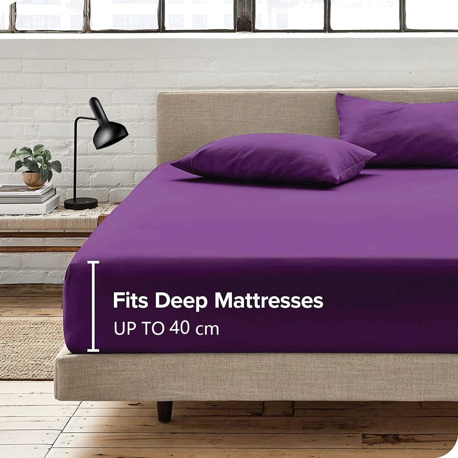 3 Piece Fitted Sheet Set- Fitted Sheet & Pillowcases -Breathable Bedding - Wrinkle, Fade, Stain Resistant- 40cm Deep Pocket Fitted Bed Sheet Set(Purple,Super King)