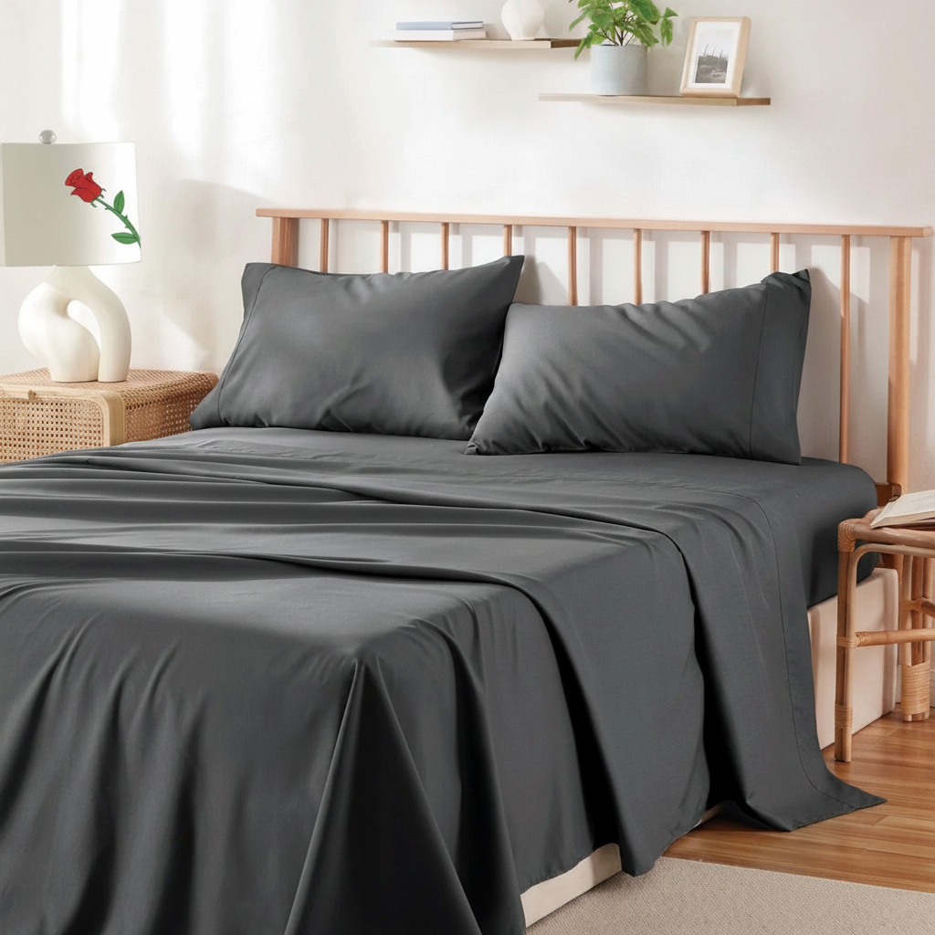 King Bed Sheet Set 4PC 2000TC Microfiber Deep Pocket Dark Grey