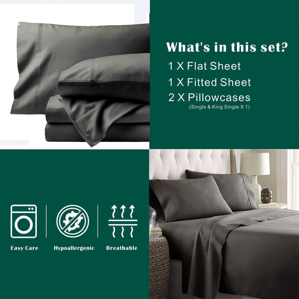 4 Piece Bed Sheet Set- Bedding Sheets & Pillowcases -Breathable Bedding - Wrinkle, Fade, Stain Resistant-Deep Pocket Flat Fitted Bed Sheet Set(Dark gray,Super King)