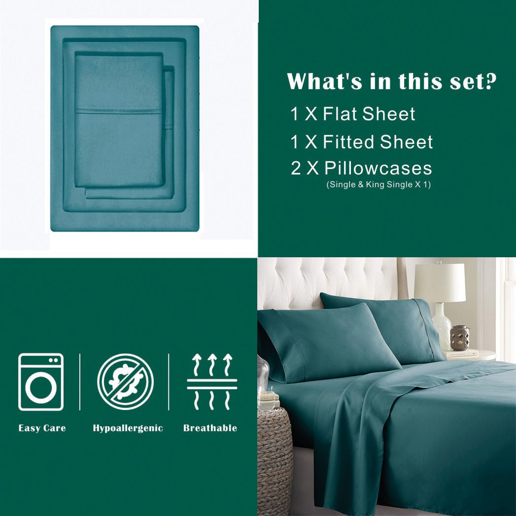 4 Piece Bed Sheet Set- Bedding Sheets & Pillowcases -Breathable Bedding - Wrinkle, Fade, Stain Resistant-Deep Pocket Flat Fitted Bed Sheet Set(Biscay blue,Super King)