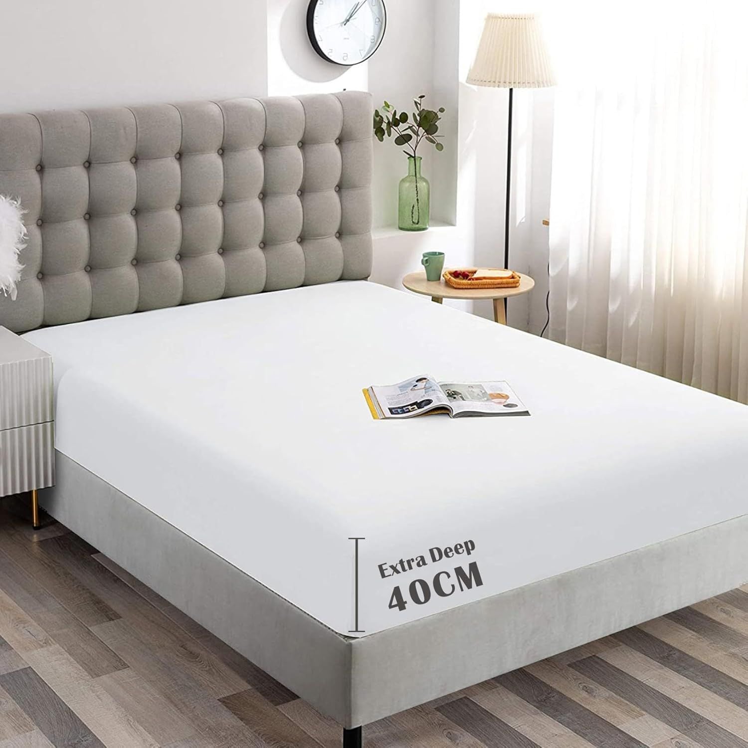 Hotel Quality Fitted Sheet - 1 Piece Fitted Sheet  -Breathable Bedding - Wrinkle, Fade, Stain Resistant- 16inch/40cm Deep Pocket Fitted Bed Sheet-Wrinkle and Fade Resistant,(White,Super King)