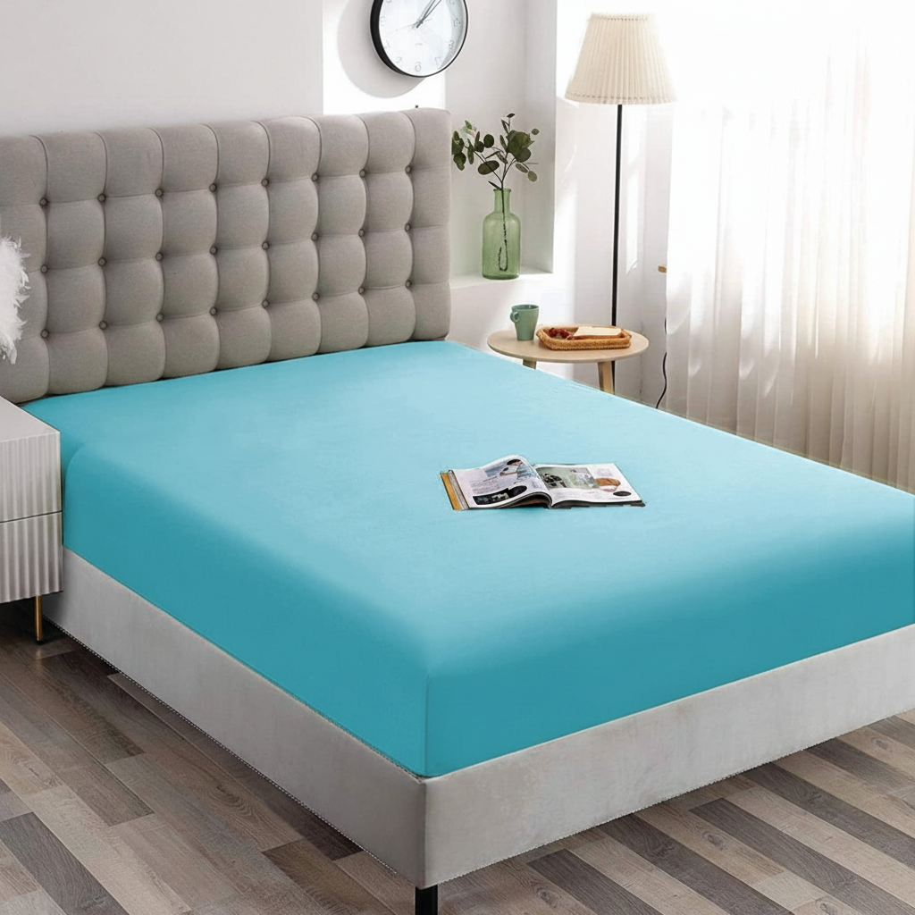 Super King Fitted Sheet Ice Blue Microfiber 40cm Deep Pocket