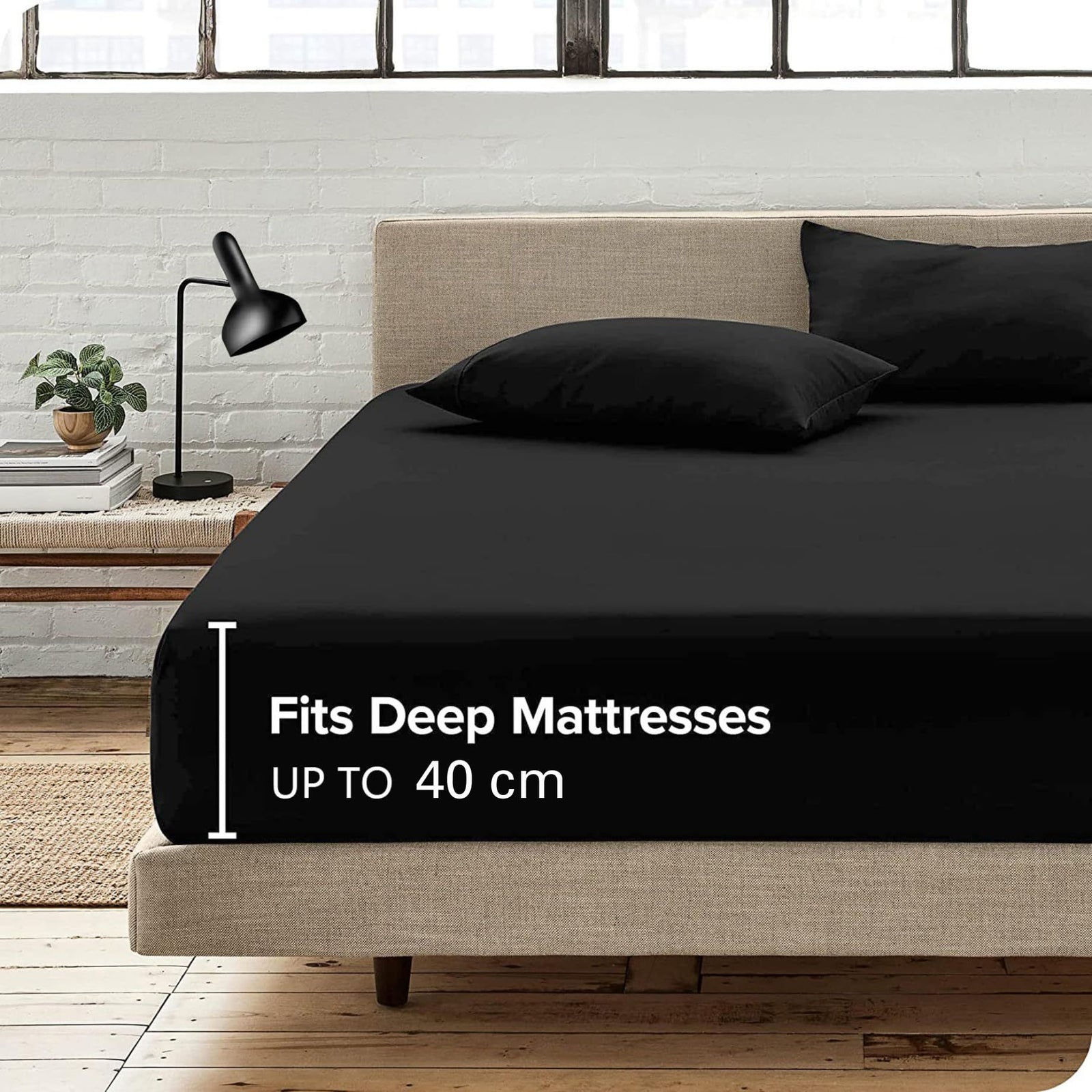 Hotel Quality Fitted Sheet - 1 Piece Fitted Sheet  -Breathable Bedding - Wrinkle, Fade, Stain Resistant- 16inch/40cm Deep Pocket Fitted Bed Sheet-Wrinkle and Fade Resistant,(Black,Super King)