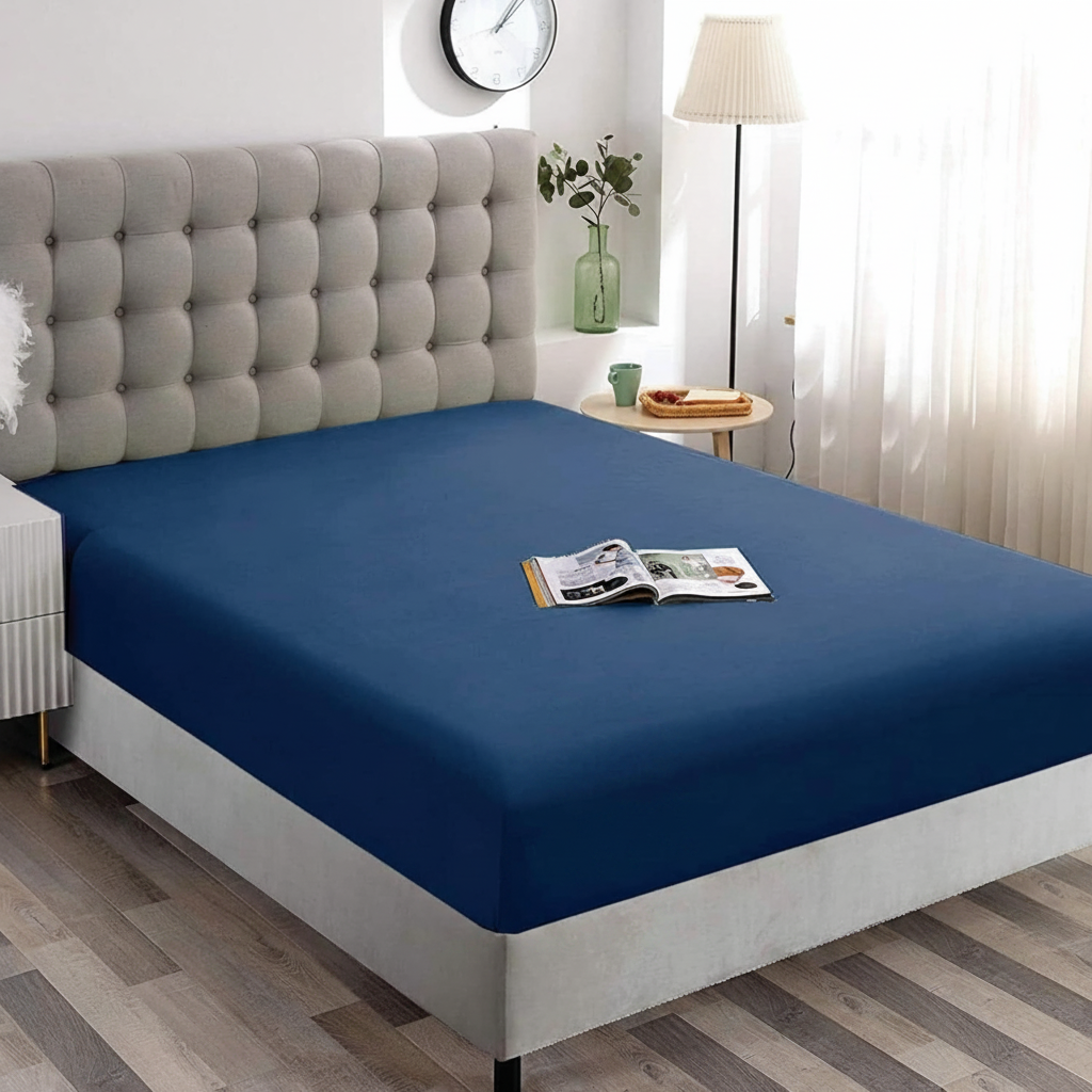 Super King Fitted Sheet Navy Microfiber 40cm Deep Pocket Wrinkle Resistant