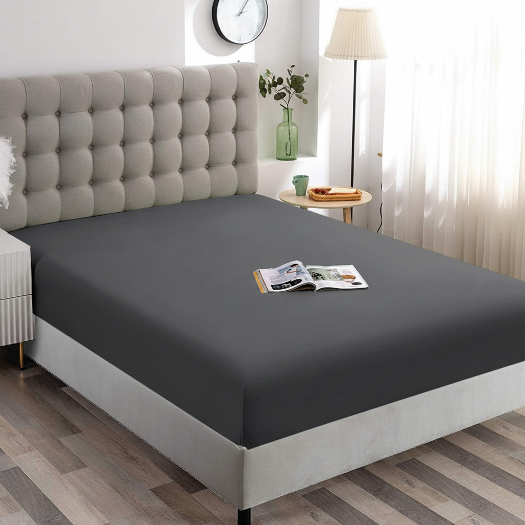 Super King Fitted Sheet Dark Grey Microfiber 40cm Deep Pocket
