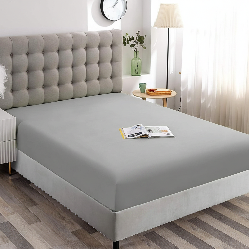 Super King Fitted Sheet Silver Grey Microfiber 40cm Deep Pocket