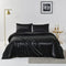 Satin Quilt cover Set Hotel 3 Pieces Quilt cover with Pillowcase, Art Silk Bedding Set-Luxury Soft Silky pillowcase for Hair and Skin, Similar to Silk Duvet/Donna Cover Set- 3 Pieces(Queen,Black)