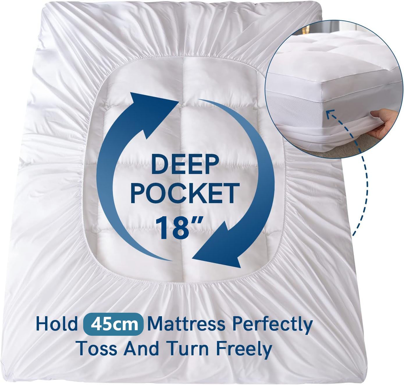 800GSM Mattress Topper Viscose Derived from Bamboo, Thick Pillowtop Fitted Mattress Cover with 45cm Deep Skirt - Machine Washable Hypoallergenic(Double,Black)