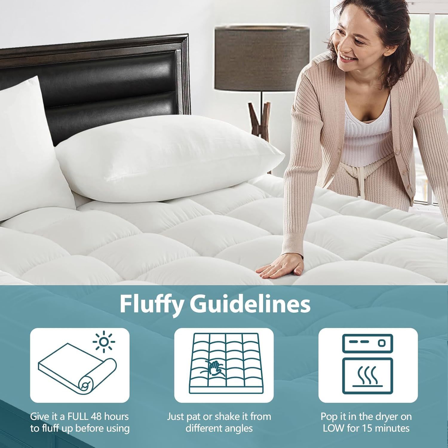 1000GSM Mattress Topper Viscose Derived from Bamboo, Thick Pillowtop Fitted Mattress Cover with 45cm Deep Skirt - Machine Washable Hypoallergenic(King,Black)