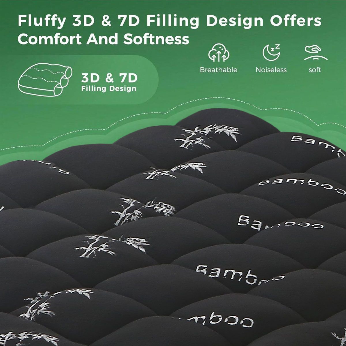 800GSM Mattress Topper Viscose Derived from Bamboo, Thick Pillowtop Fitted Mattress Cover with 45cm Deep Skirt - Machine Washable Hypoallergenic(King,Black)