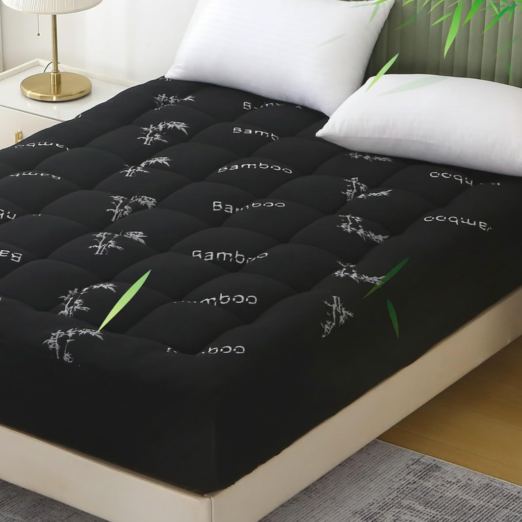 Double 800GSM Bamboo Mattress Topper 45cm Deep Pillowtop Black