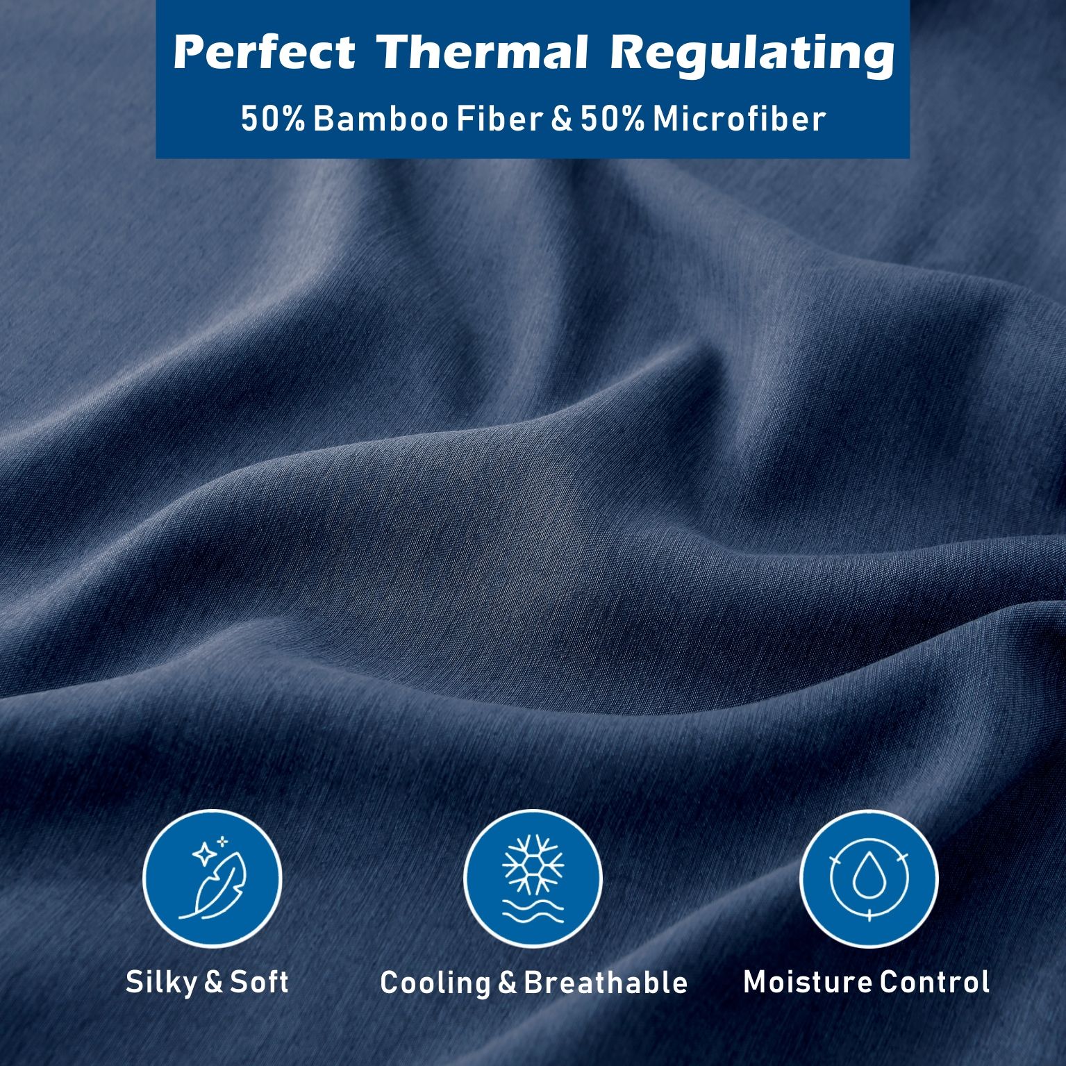 4 Piece Hotel Bamboo Cooling Sheet Set -Ultra Soft 2000TC Breathable Bed Sheets Set with 37 Centimetre Deep Pocket-Cooling Sheets for Hot Sleepers(Navy,Double)