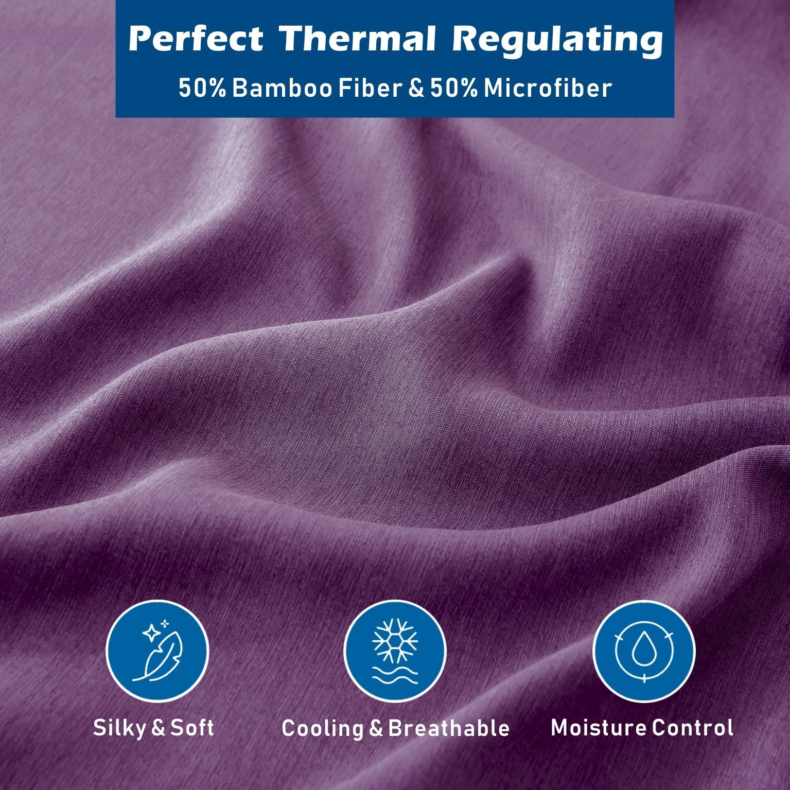 4 Piece Hotel Bamboo Cooling Sheet Set -Ultra Soft 2000TC Breathable Bed Sheets Set with 37 Centimetre Deep Pocket-Cooling Sheets for Hot Sleepers(Purple,Queen)