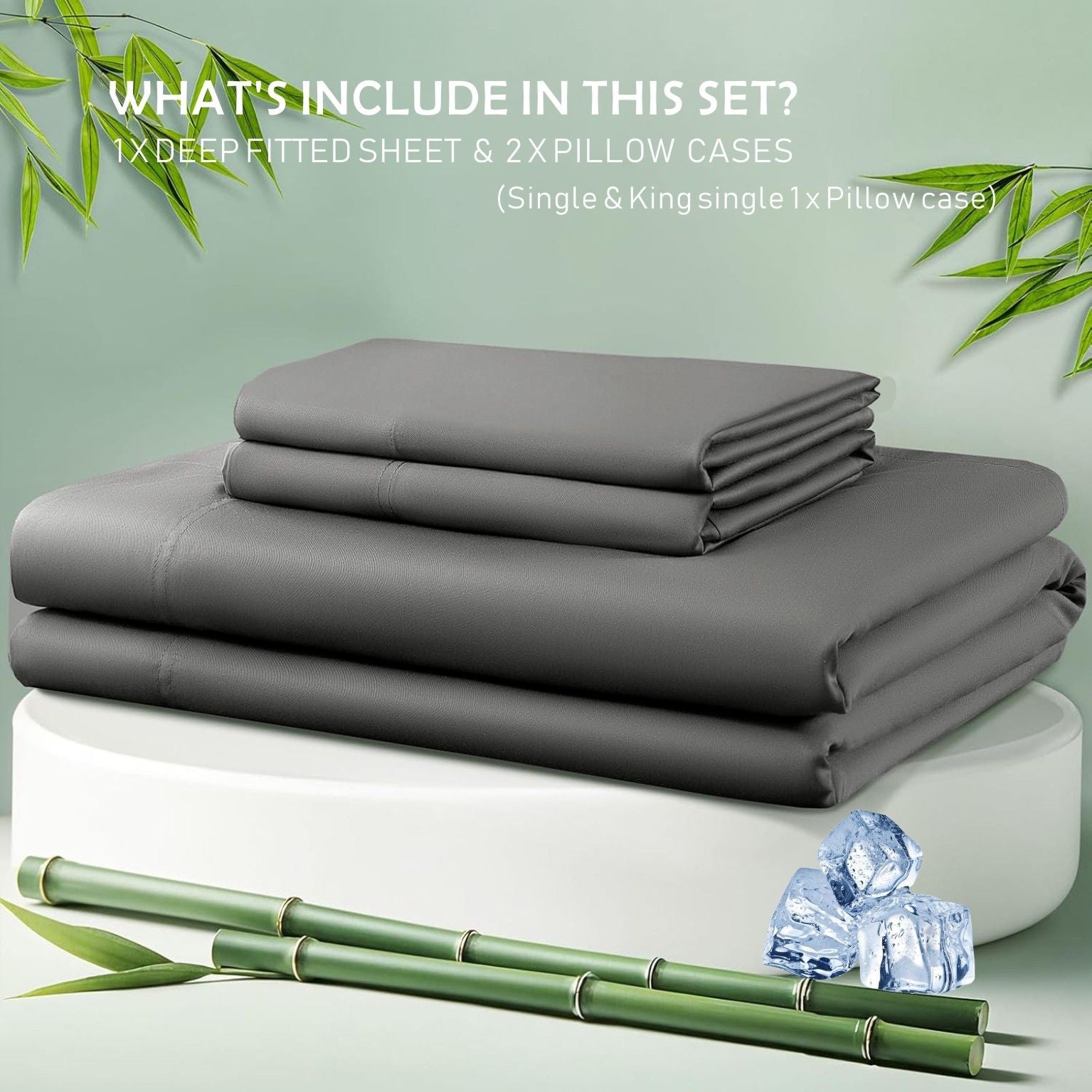 3 Piece Hotel Bamboo Cooling Fitted Sheet Set & Pillowcase -Ultra Soft 2000TC Breathable Fitted Bed Sheets Set with 37 Centimetre Deep Pocket-Cooling Sheets for Hot Sleepers(Grey,Super King)