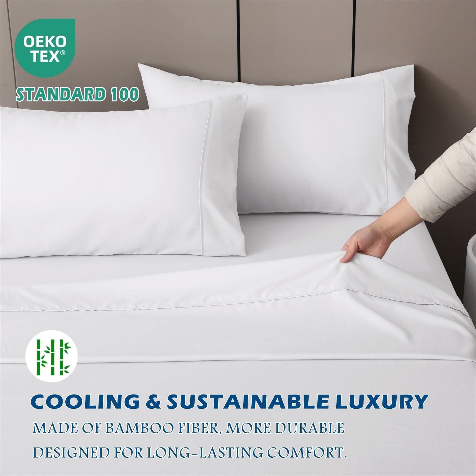 4 Piece Hotel Bamboo Cooling Sheet Set -Ultra Soft 2000TC Breathable Bed Sheets Set with 37 Centimetre Deep Pocket-Cooling Sheets for Hot Sleepers(White,Super King)