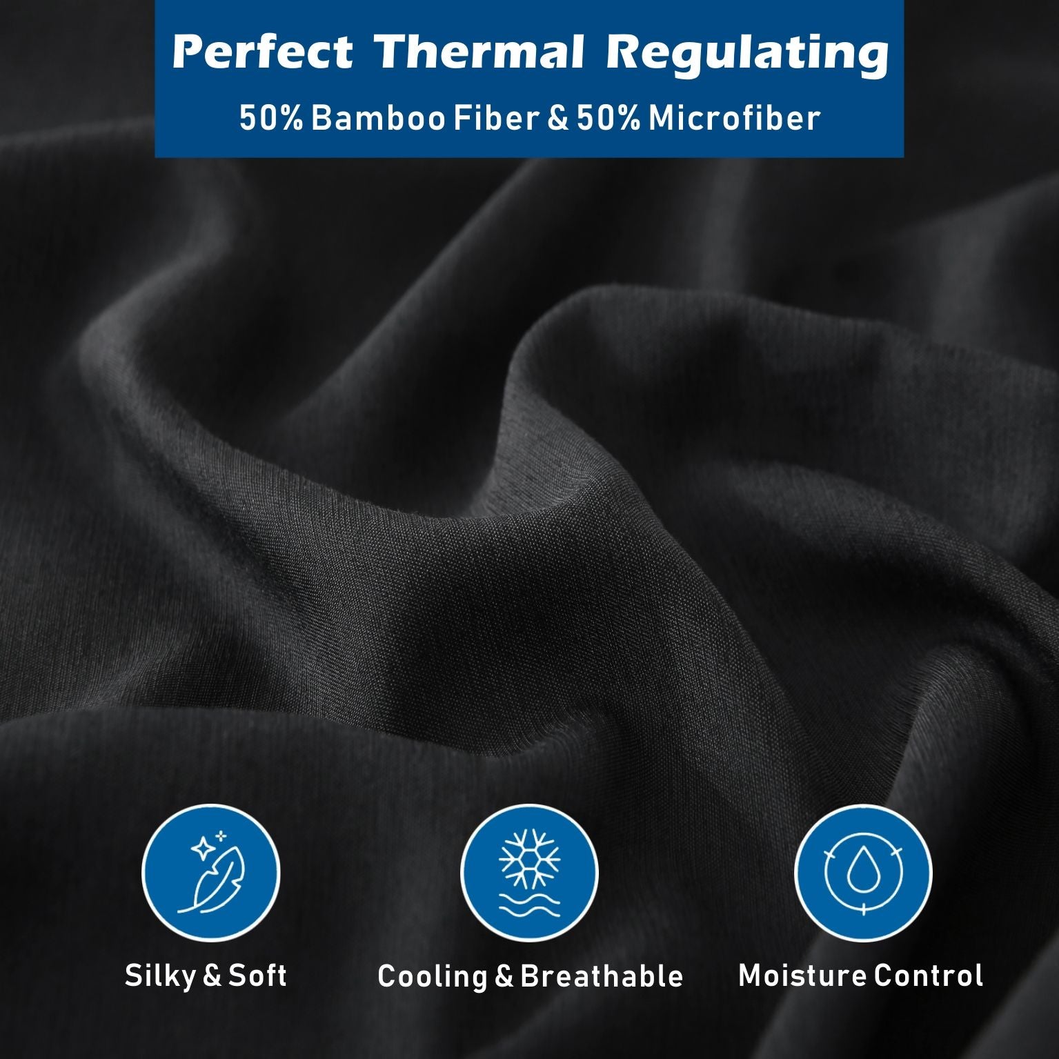 4 Piece Hotel Bamboo Cooling Sheet Set -Ultra Soft 2000TC Breathable Bed Sheets Set with 37 Centimetre Deep Pocket-Cooling Sheets for Hot Sleepers(Black,Super King)
