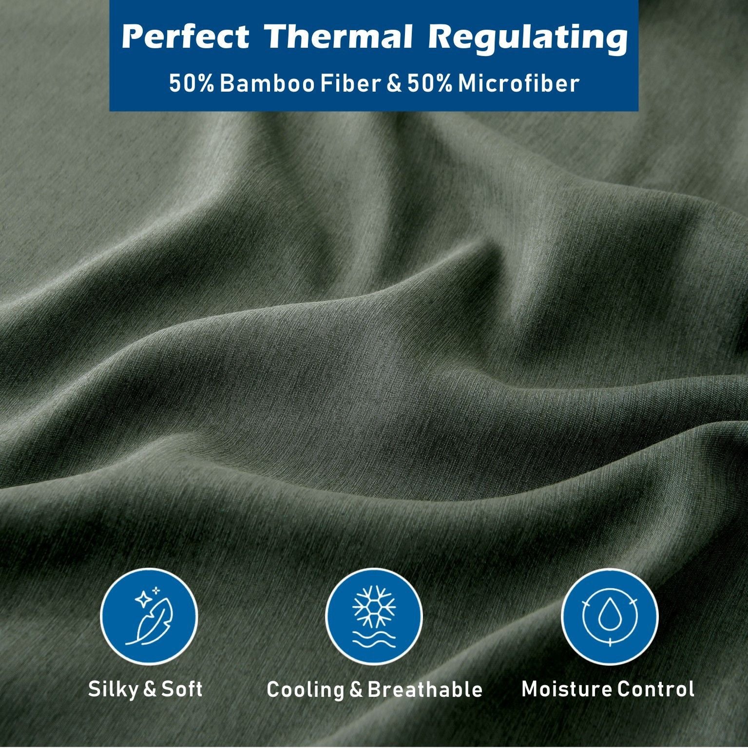 4 Piece Hotel Bamboo Cooling Sheet Set -Ultra Soft 2000TC Breathable Bed Sheets Set with 37 Centimetre Deep Pocket-Cooling Sheets for Hot Sleepers(Olive green,Super King)