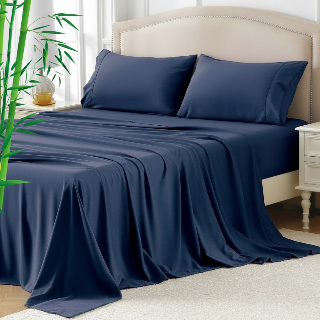 Bamboo Cooling Sheet Set 2000TC Microfibre Super King Navy 4 Piece