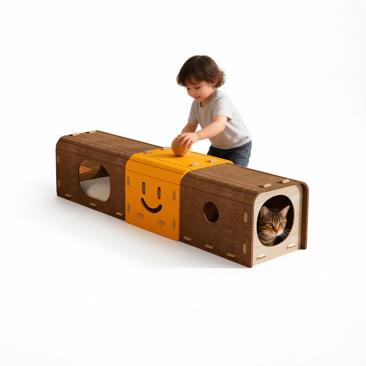 Felt Cat Tunnel Nest Double Layer with Scratching Board Smiley tunnel In stock