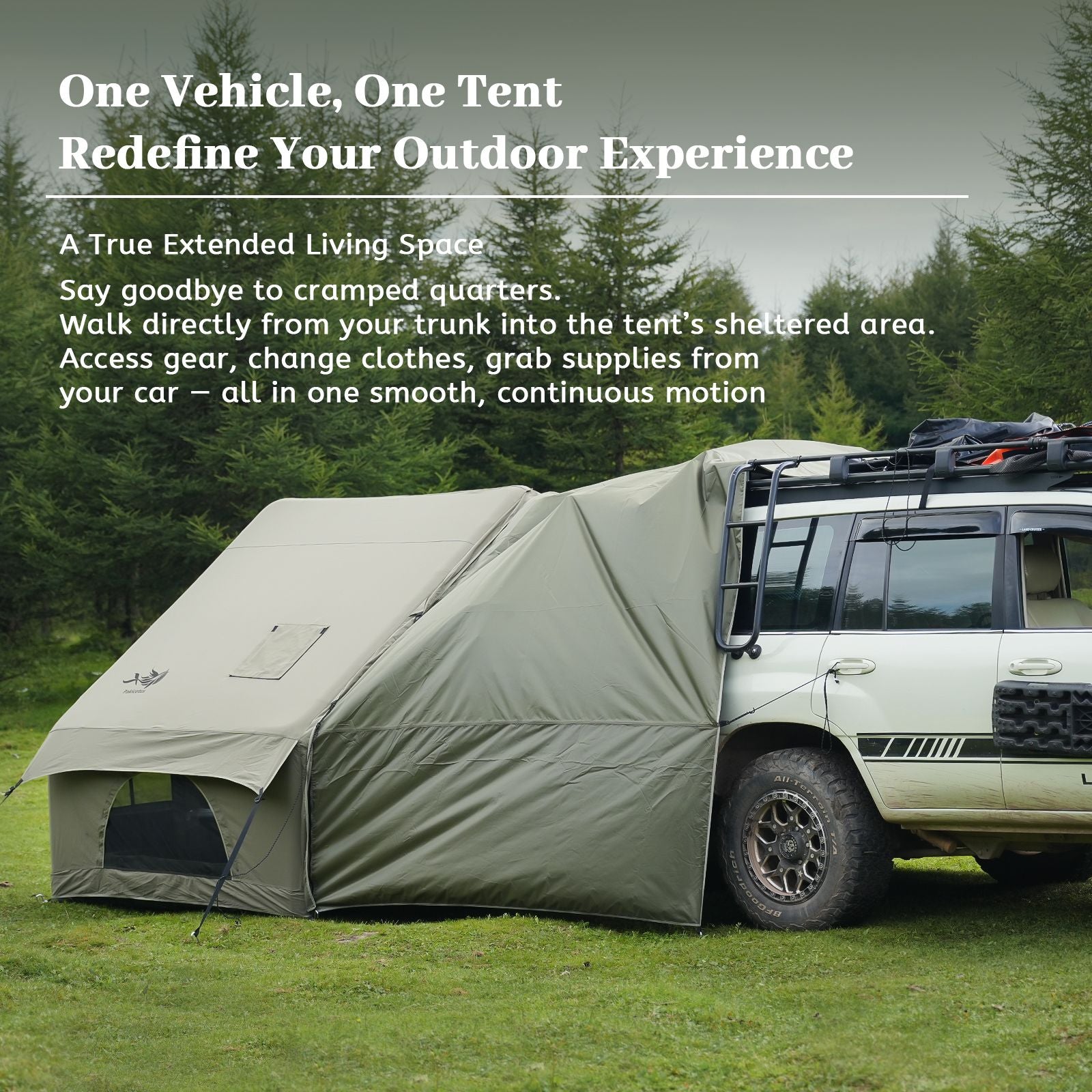 Dark Green Inflatable Camping Tent with Canopy, Large 4-6 Person, Waterproof, Heavy Duty Cabin Glamping Hiking Blow Up Tent with Awning Extension Porch and Air Pump