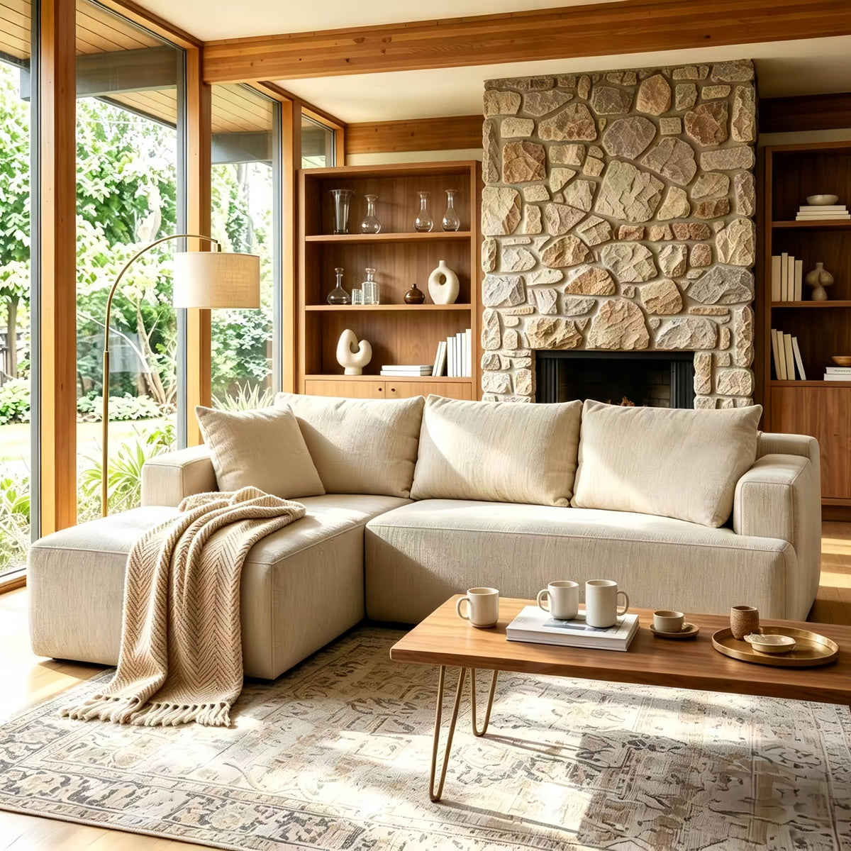 Couch Modular Sectional 3 Seater Sofa L-Shaped Khaki，81