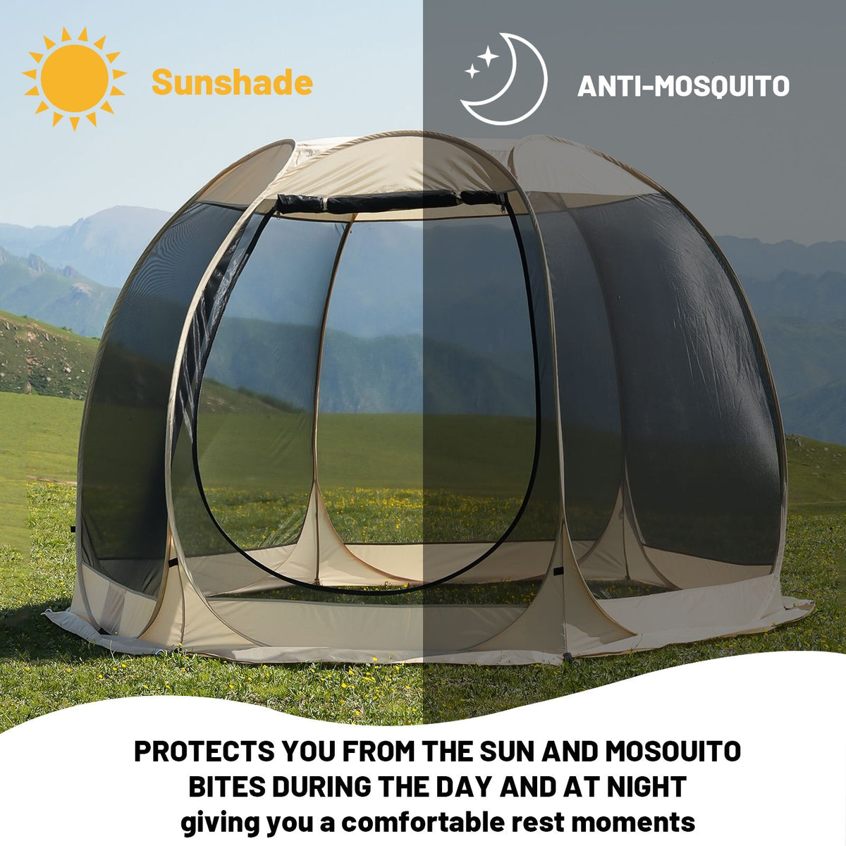 Pop Up Screen House Tent 305cm 6-8 Person Mozzie Mesh Shelter 220cm Headroom