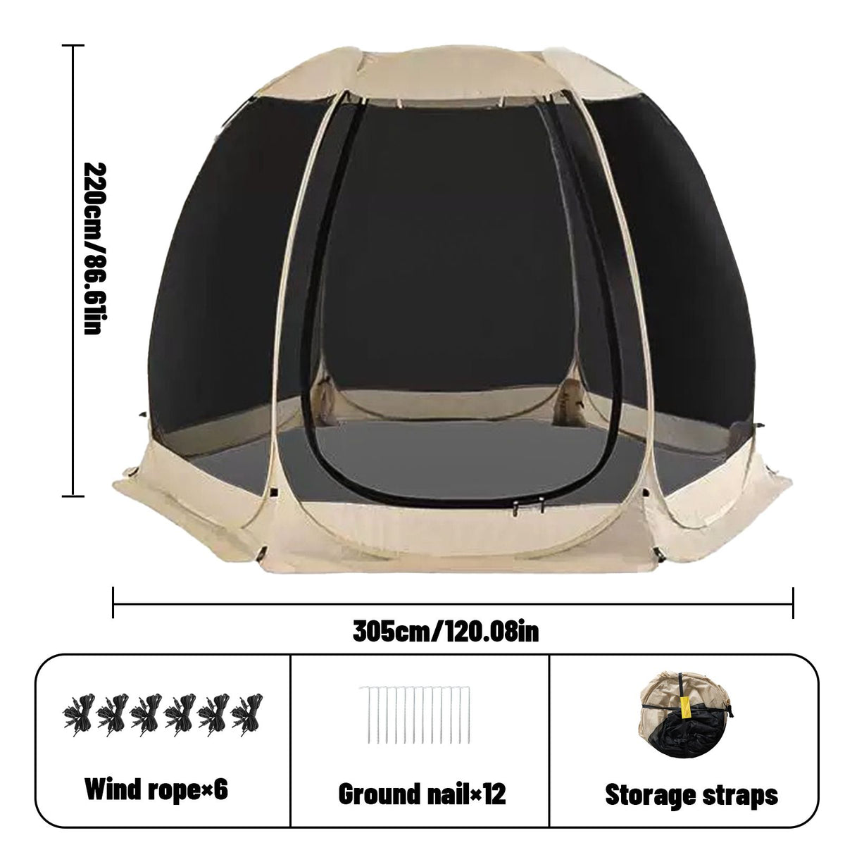 Pop Up Screen House Tent 305cm 6-8 Person Mozzie Mesh Shelter 220cm Headroom