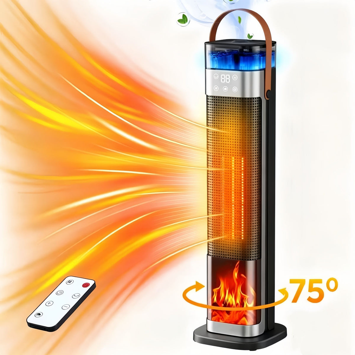 2-in-1 PTC Ceramic Tower Space Heater with Built-In Humidifier, Compact