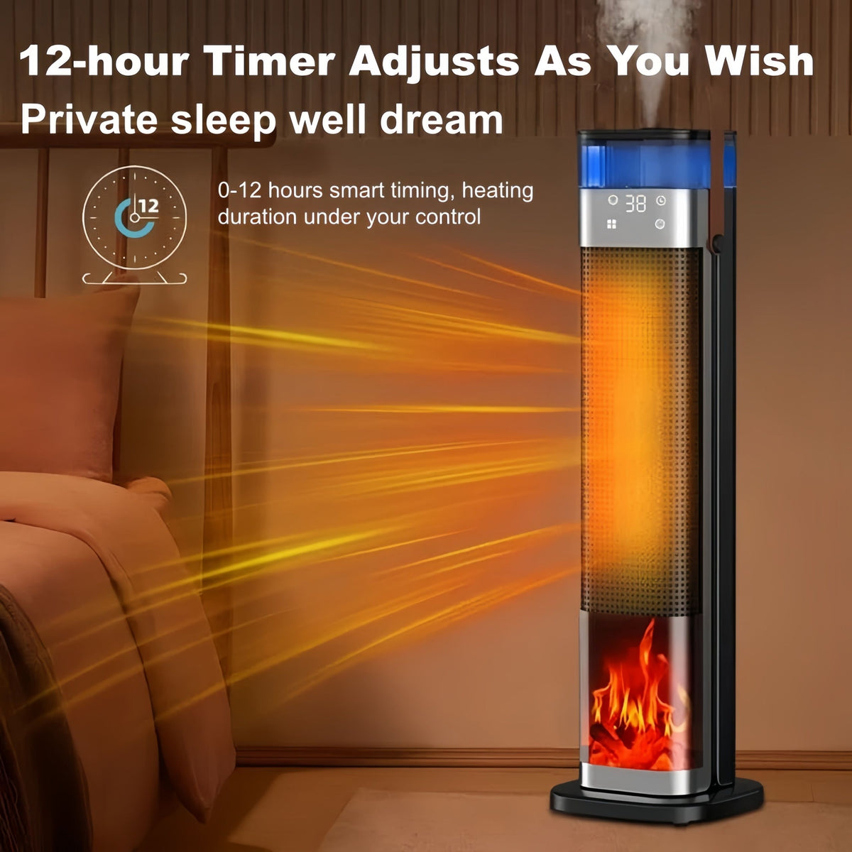 2-in-1 PTC Ceramic Tower Space Heater with Built-In Humidifier, Compact