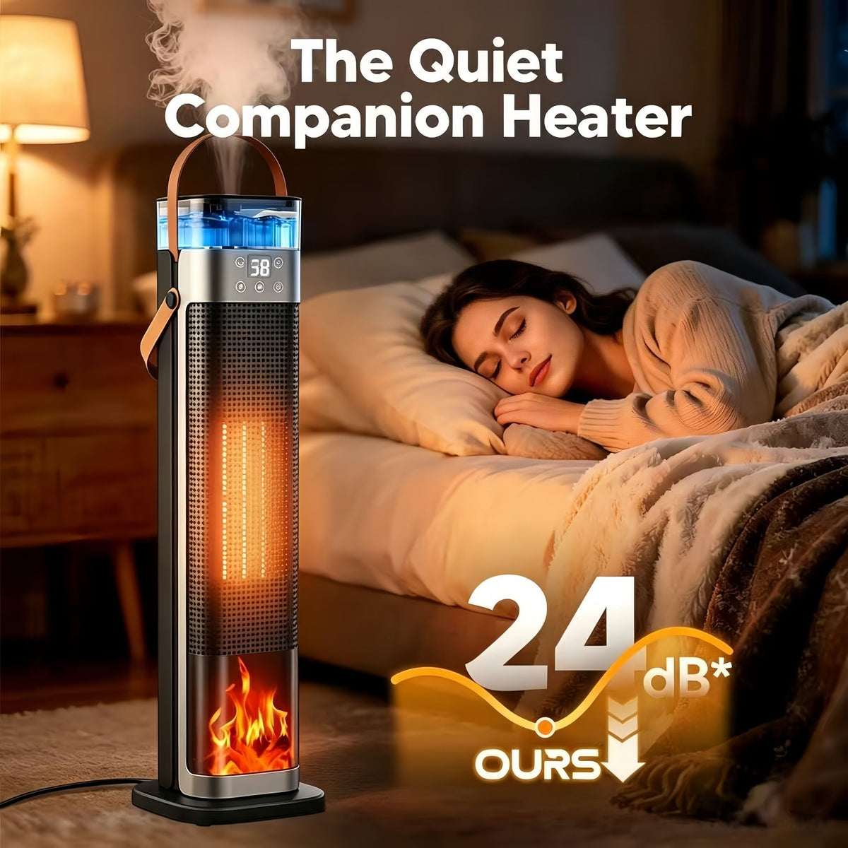 2-in-1 PTC Ceramic Tower Space Heater with Built-In Humidifier, Compact