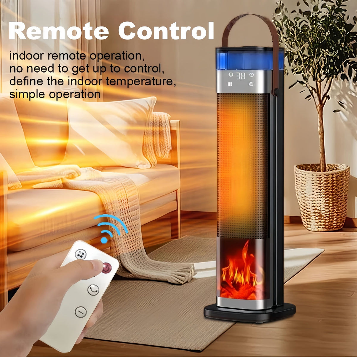 2-in-1 PTC Ceramic Tower Space Heater with Built-In Humidifier, Compact