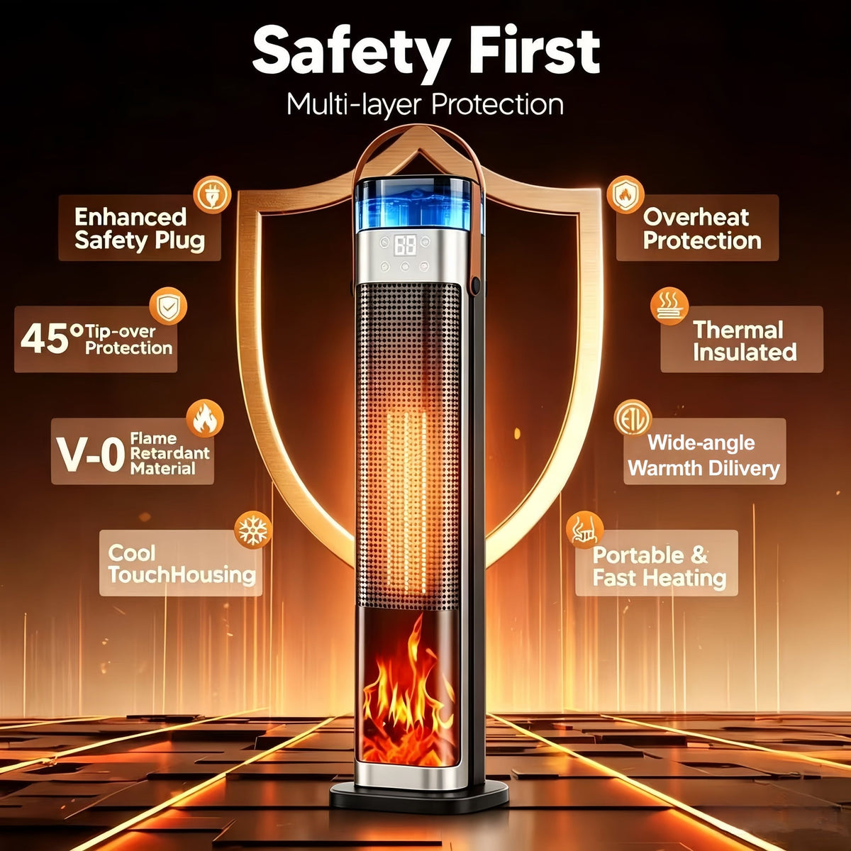 2-in-1 PTC Ceramic Tower Space Heater with Built-In Humidifier, Compact